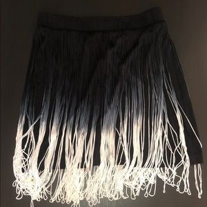 Black Ombré Fringed Pencil Skirt